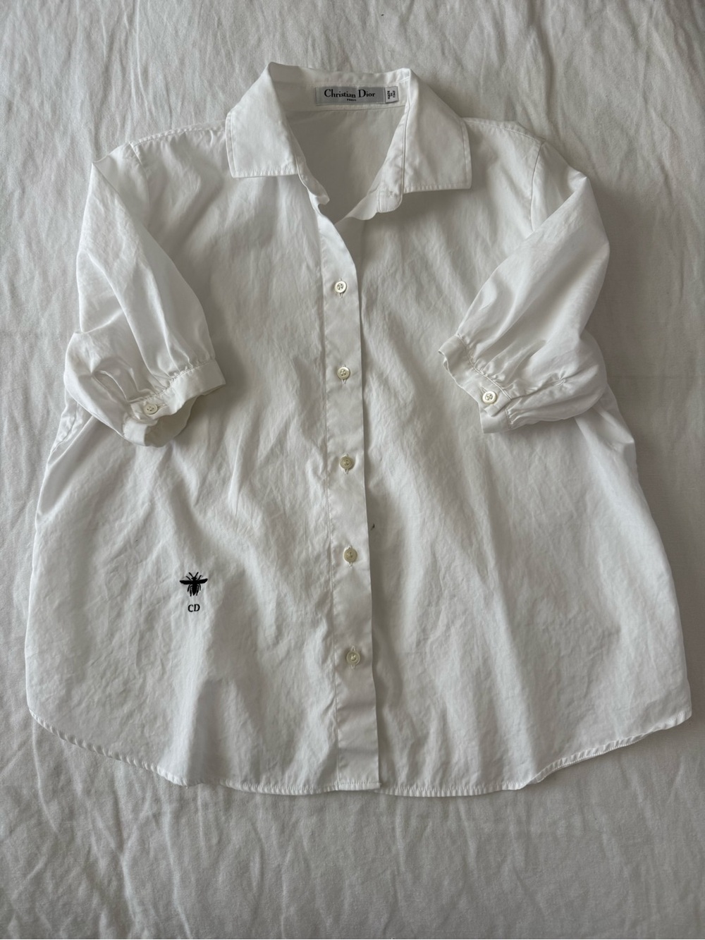Dior White Cotton Kids Button-Down Shirt with Subtle Logo